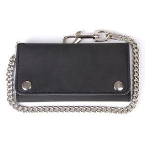 1066 Leather Tri-Fold Biker Wallet w/Anti-Theft Stainless Steel Chain - 7